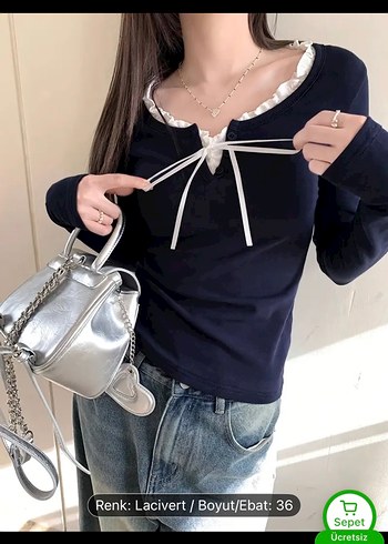 Lacivert Dantel Detaylı Kadın Bluz - Görsel 2