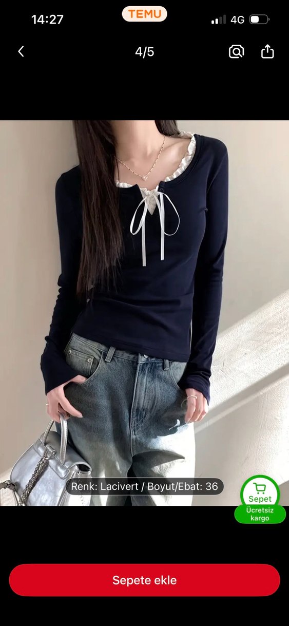 Lacivert Dantel Detaylı Kadın Bluz - Görsel 3