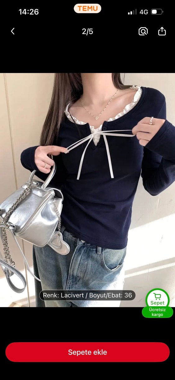 Lacivert Dantel Detaylı Kadın Bluz - Görsel 2