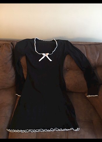 Dantelli Siyah Gotik Uzun Kollu elbise - Görsel 2