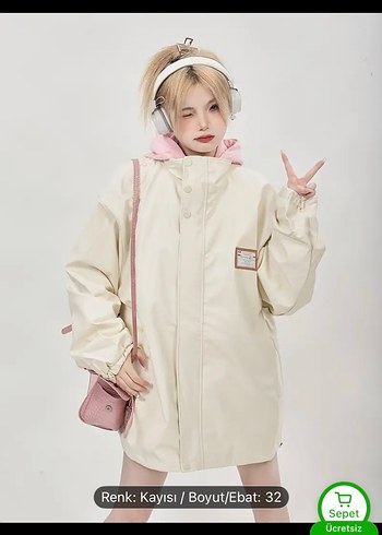 Kapüşonlu, Fermuarlı Beyaz Kadın Ceket - Görsel 2