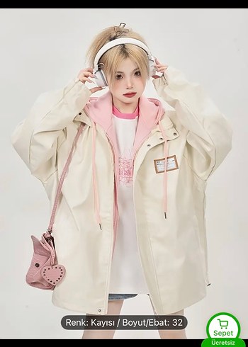 Kapüşonlu, Fermuarlı Beyaz Kadın Ceket - Görsel 3