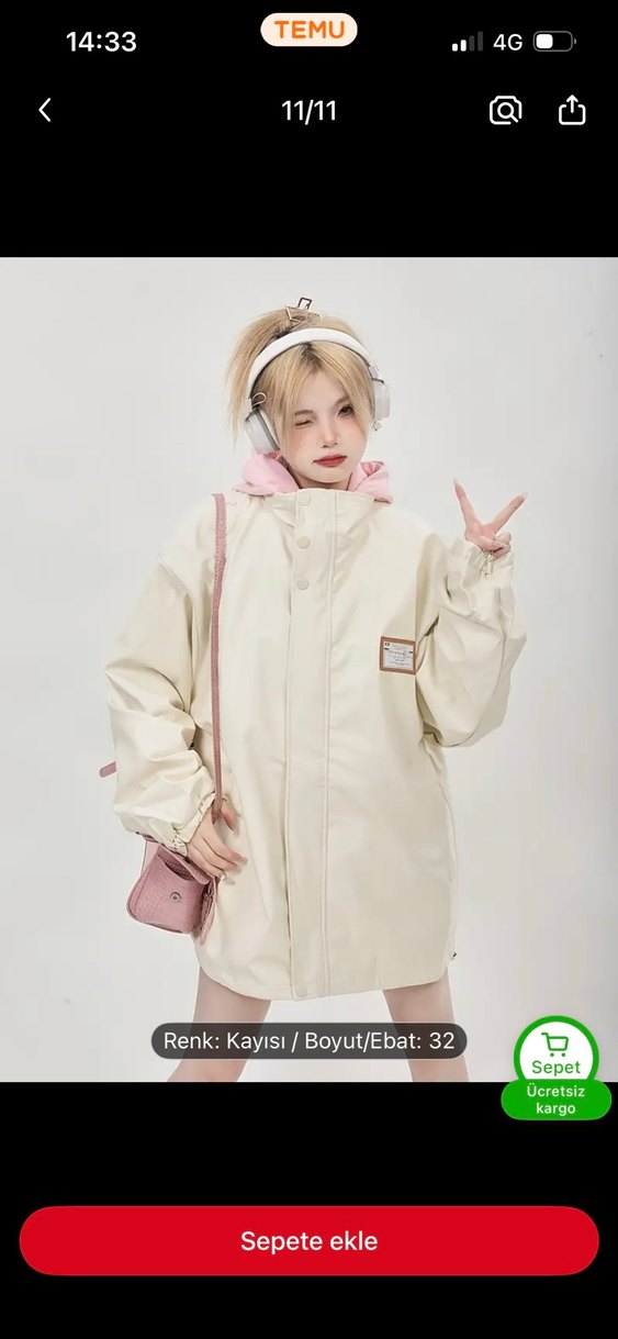 Kapüşonlu, Fermuarlı Beyaz Kadın Ceket - Görsel 2