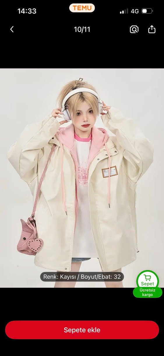 Kapüşonlu, Fermuarlı Beyaz Kadın Ceket - Görsel 3