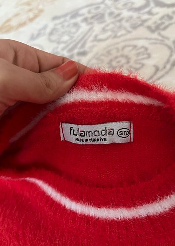 Kırmızı Nakışlı Kadın Triko Kazak - Görsel 2