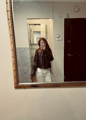 Kadın Siyah Deri Biker Ceket - Görsel 3