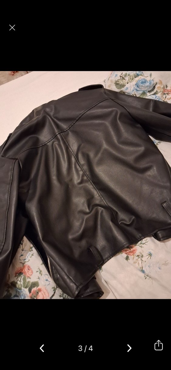 Kadın Siyah Deri Biker Ceket - Görsel 2