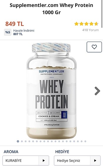 Whey Protein Tozu 1000 gr Kurabiyeli
