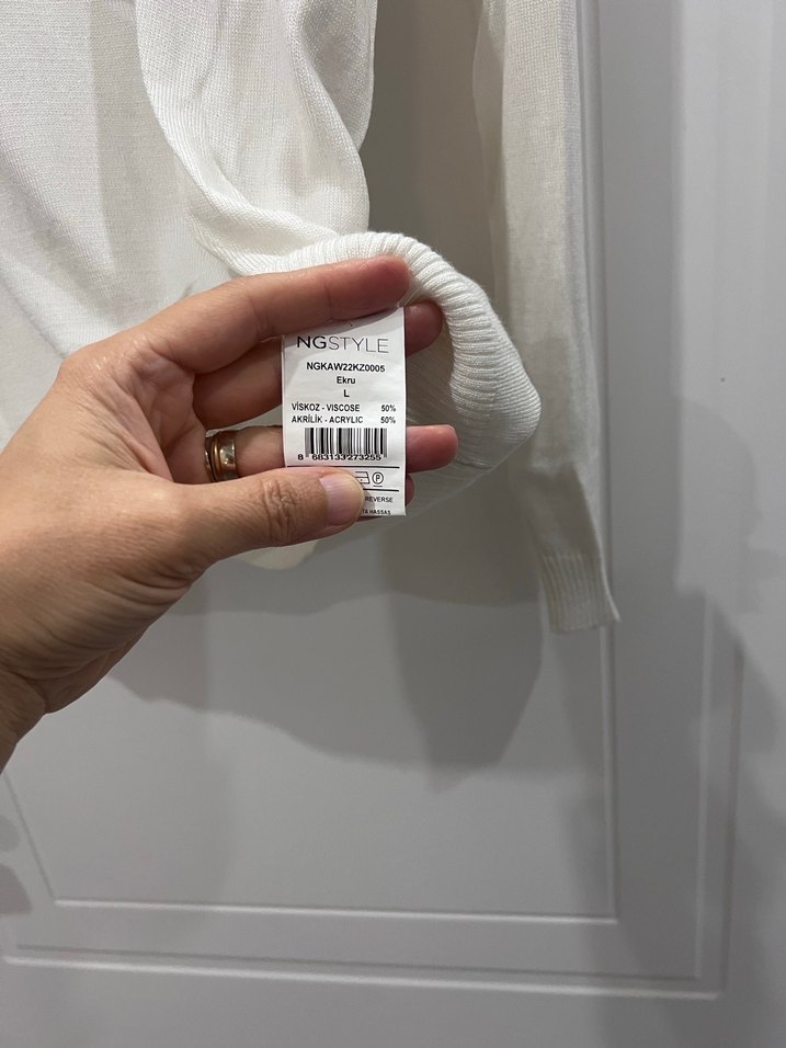 Ng style V Yaka Beyaz Uzun Kollu Kadın triko Kazak - Görsel 3
