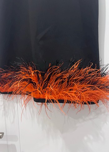 Kız Çocuk Siyah Tüylü nakış aplikeli Elbise - Görsel 3