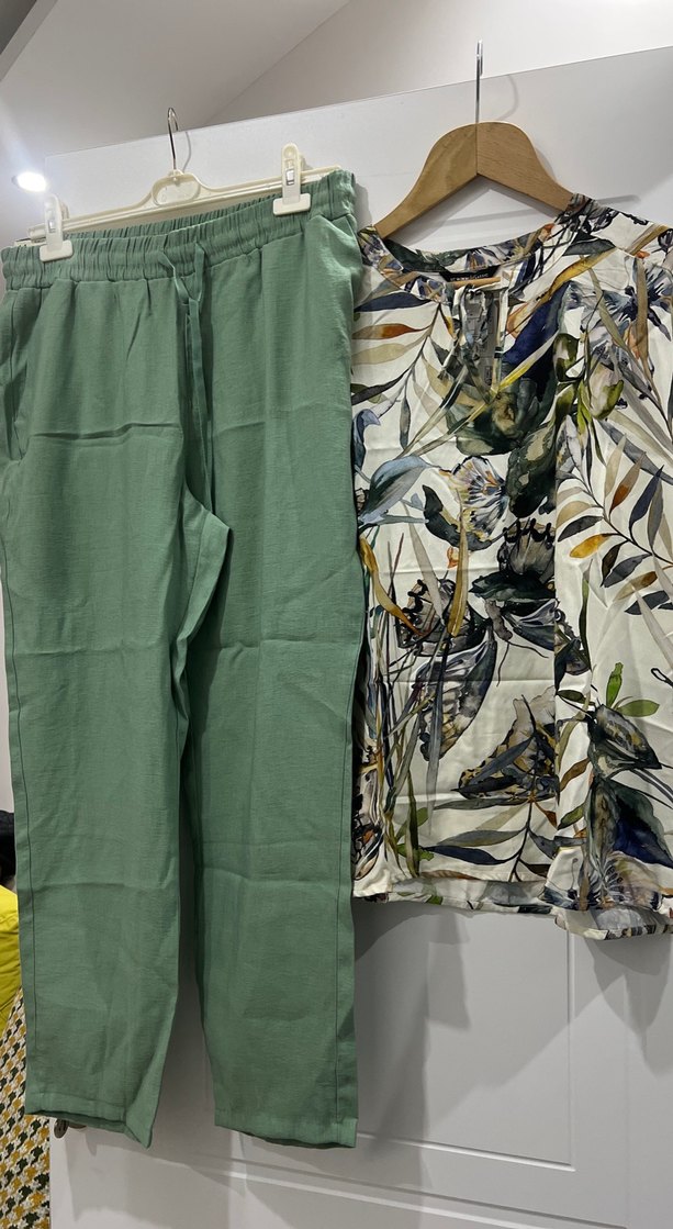 Bohem Desenli Kısa Kollu Kadın Bluz ve pantolon takım - Görsel 4