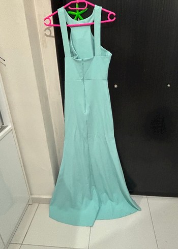 Turkuaz Uzun Drapeli Straplez Elbise - Görsel 2