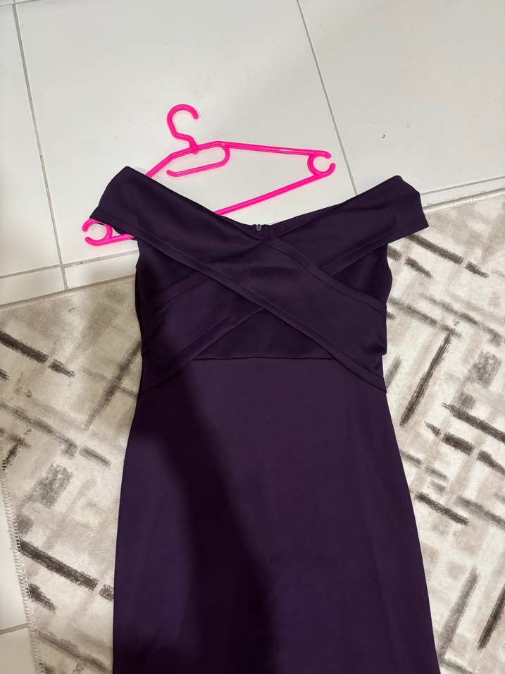 Kayık Yaka Mor Uzun Kadın Elbise - Görsel 5