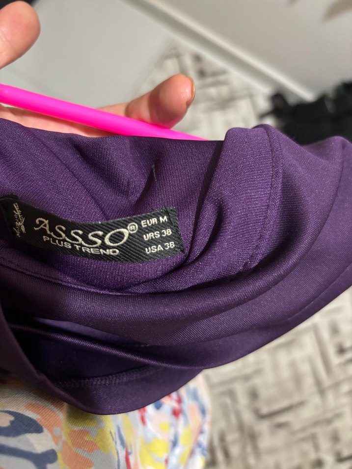 Kayık Yaka Mor Uzun Kadın Elbise - Görsel 4