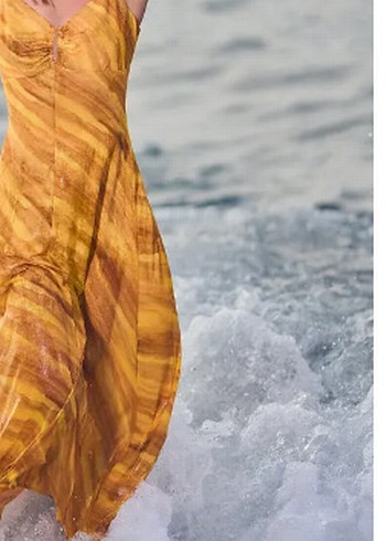 Sarı Drapeli Uzun Batik Elbise - Görsel 3