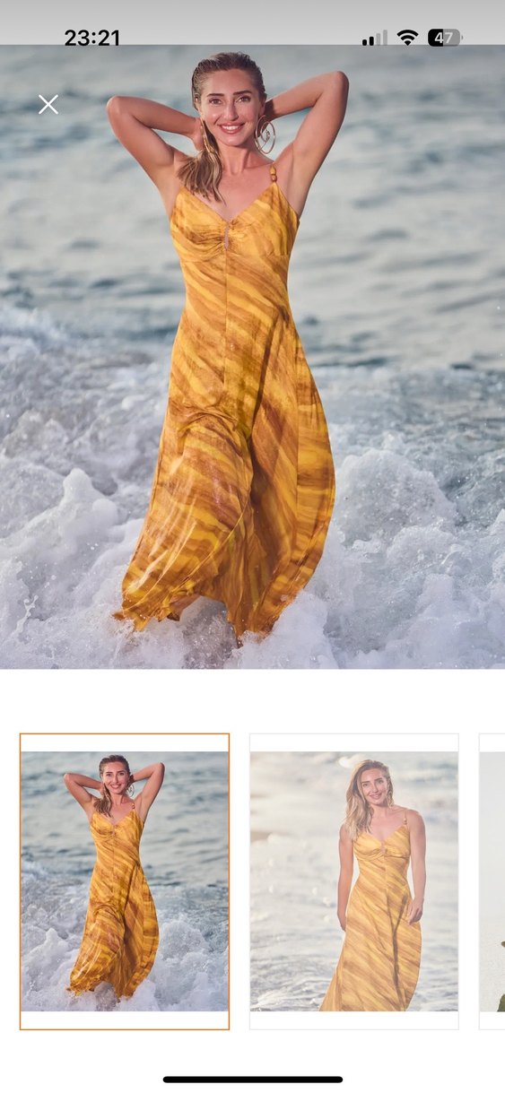 Sarı Drapeli Uzun Batik Elbise - Görsel 2