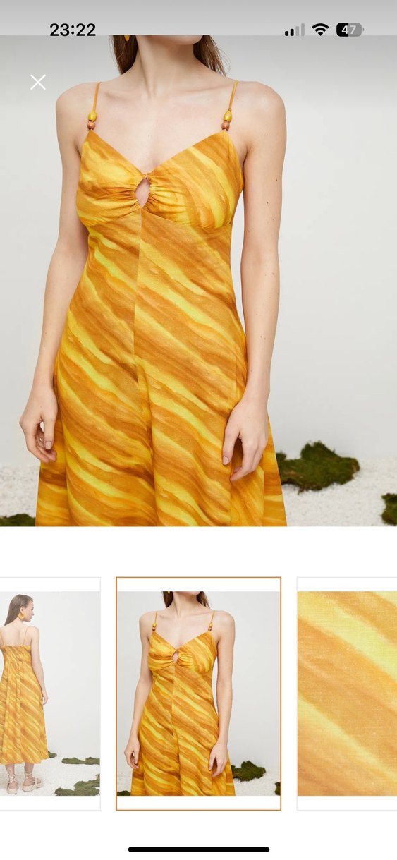 Sarı Drapeli Uzun Batik Elbise - Görsel 5