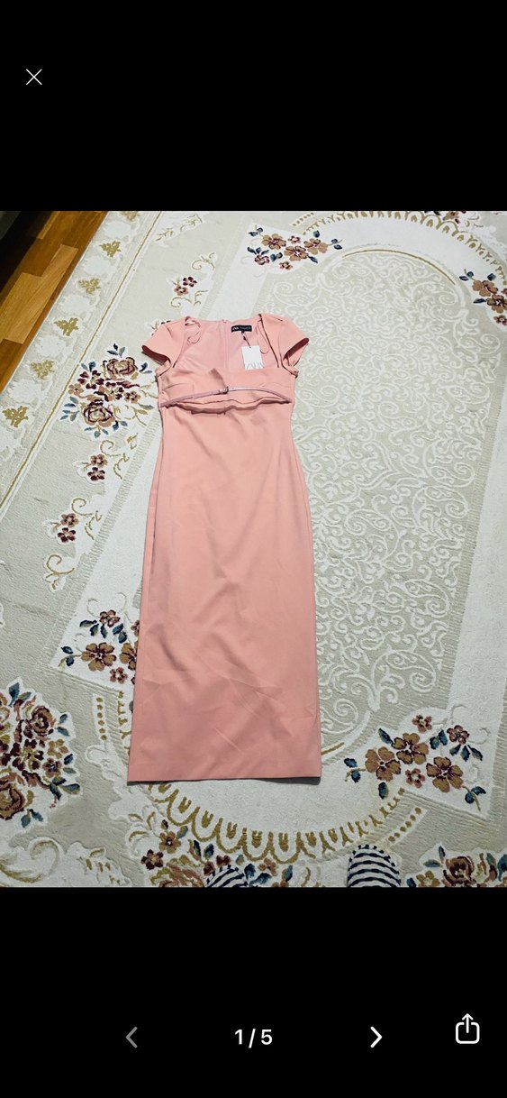Zara Pembe Kemerli Uzun Kadın Elbise - Görsel 4