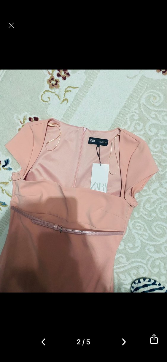 Zara Pembe Kemerli Uzun Kadın Elbise - Görsel 3