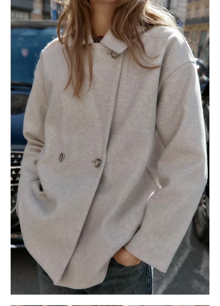 Zara Gri Çift Düğmeli Kısa Kaban - Görsel 2