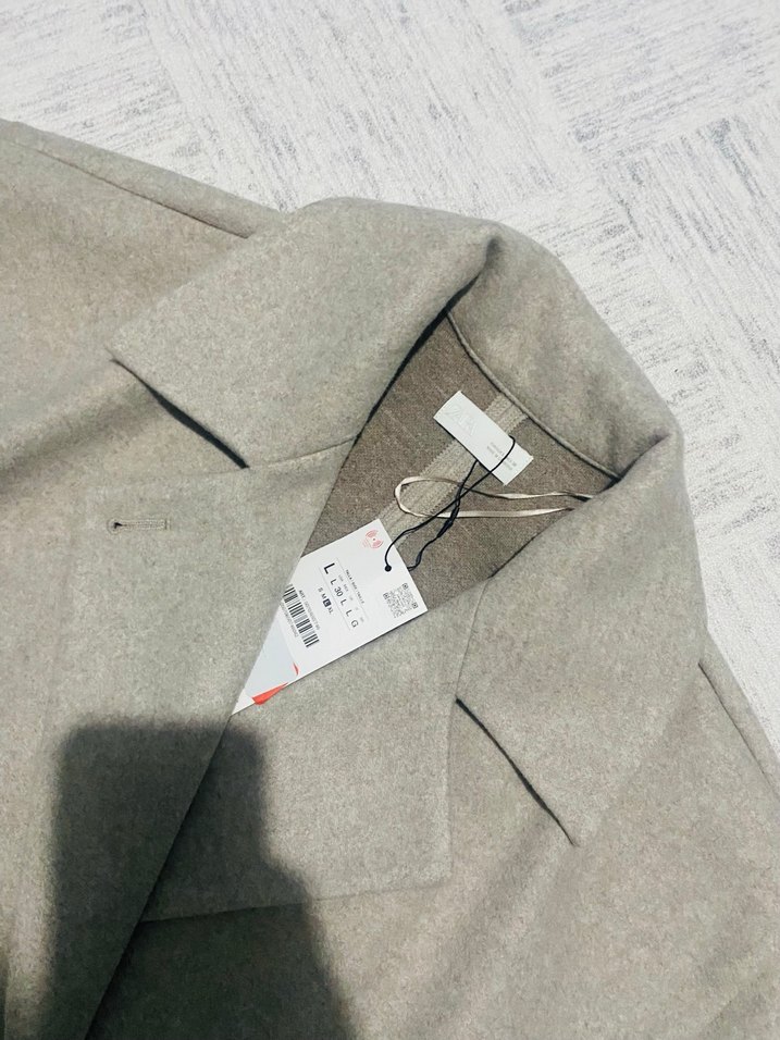 Zara Gri Çift Düğmeli Kısa Kaban - Görsel 4