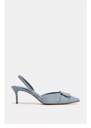 Zara Mavi Süet Tokalı Stiletto Kadın Ayakkabı - Görsel 2