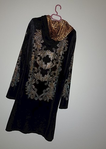 Kadın Siyah taşlı kadife eşofman takımı - Görsel 4