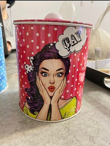 Teneke çay şeker kutuları pop-art desenli