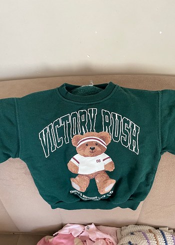 Yeşil Erkek Çocuk Sweatshirt Ayıcık Baskılı