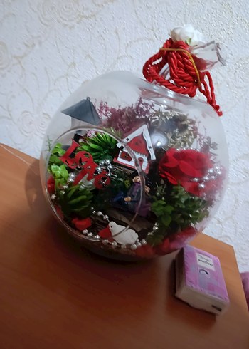 Renkli Cam Fanus İçinde Dekoratif Çiçekler - Görsel 2