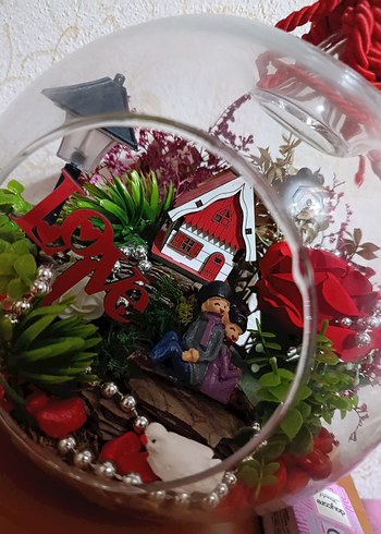 Renkli Cam Fanus İçinde Dekoratif Çiçekler - Görsel 4