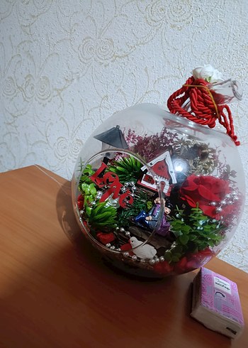 Renkli Cam Fanus İçinde Dekoratif Çiçekler - Görsel 3