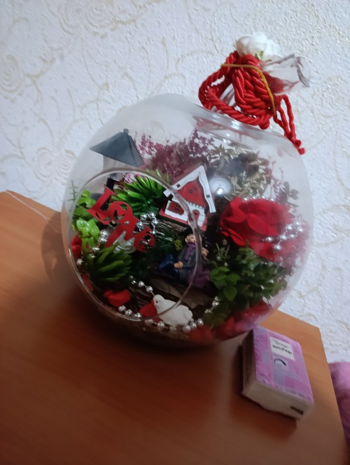 Renkli Cam Fanus İçinde Dekoratif Çiçekler - Görsel 2