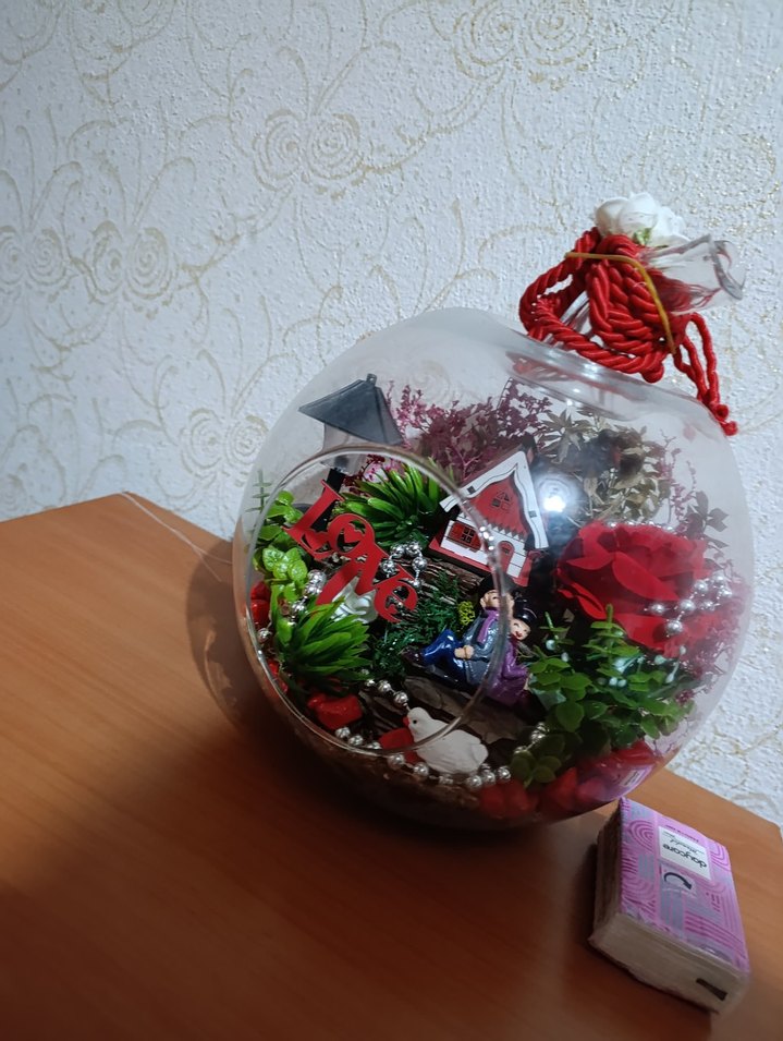 Renkli Cam Fanus İçinde Dekoratif Çiçekler - Görsel 3