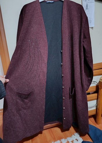 Bordo Uzun Kollu Düğmeli Kadın Hırka sıfır - Görsel 4