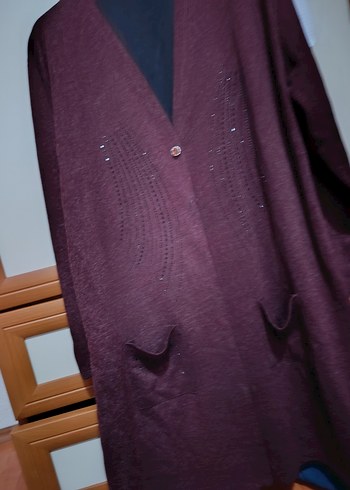 Bordo Uzun Kollu Düğmeli Kadın Hırka sıfır - Görsel 2