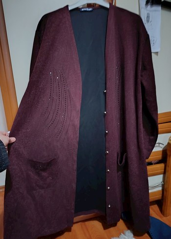 Bordo Uzun Kollu Düğmeli Kadın Hırka sıfır - Görsel 5