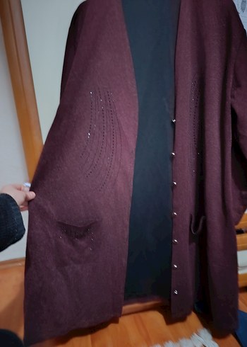 Bordo Uzun Kollu Düğmeli Kadın Hırka sıfır - Görsel 6