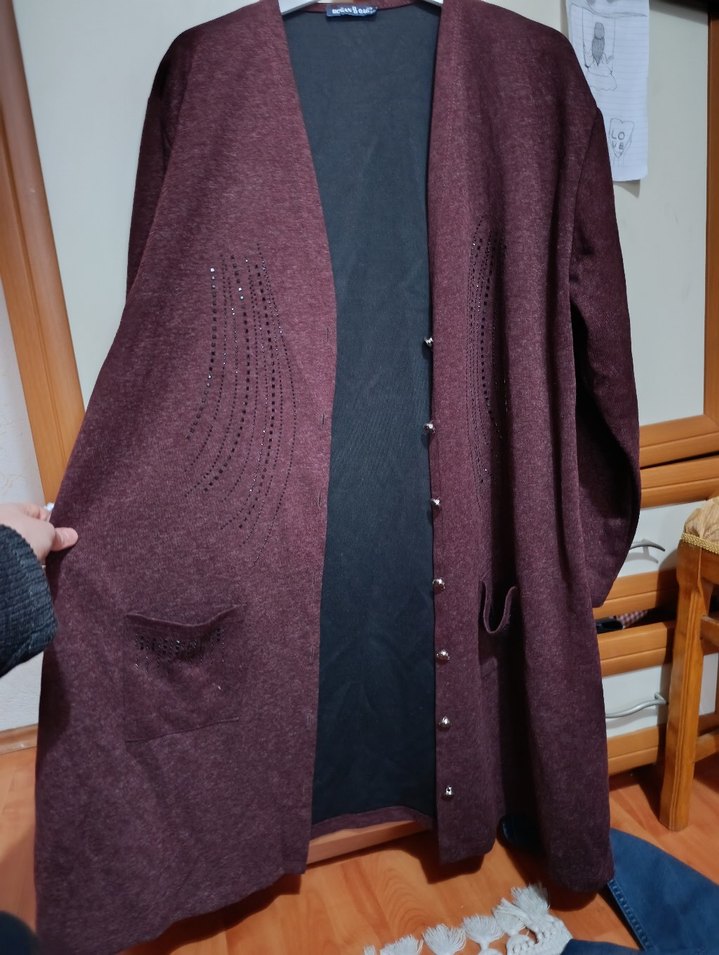 Bordo Uzun Kollu Düğmeli Kadın Hırka sıfır - Görsel 4