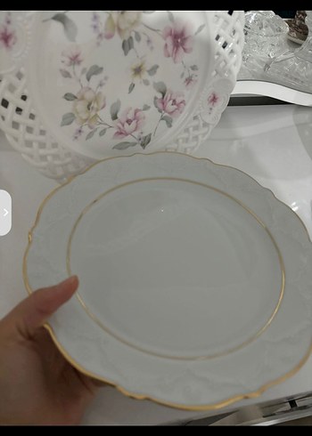 Altın Kenarlı Beyaz Porselen porland servis tabağı - Görsel 3