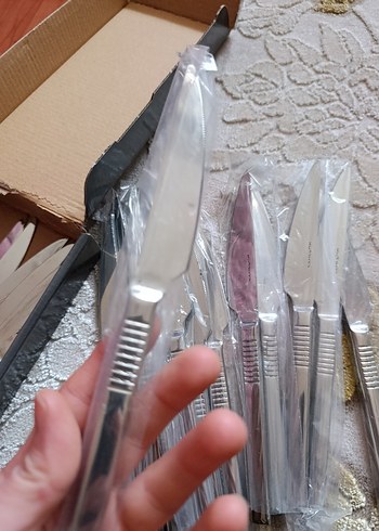 Bej Saplı Gri Bıçak Seti yemek - Görsel 3