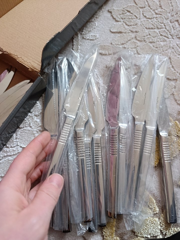 Bej Saplı Gri Bıçak Seti yemek - Görsel 2