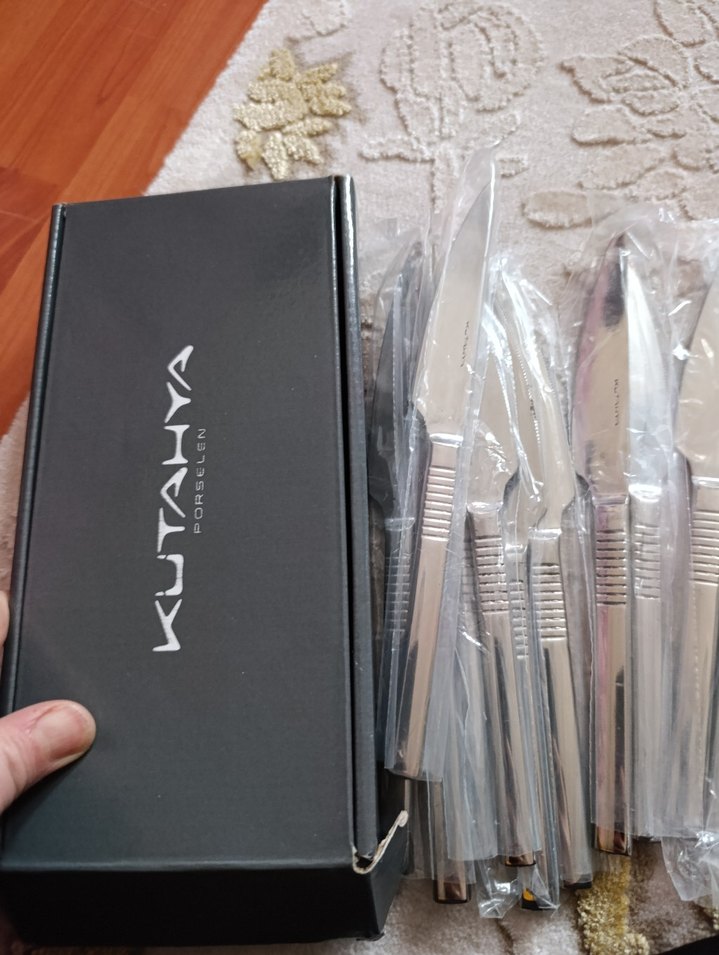 Bej Saplı Gri Bıçak Seti yemek - Görsel 4