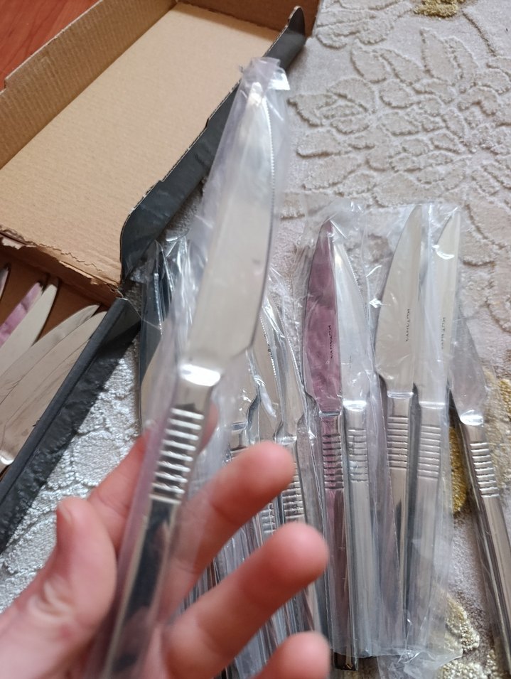 Bej Saplı Gri Bıçak Seti yemek - Görsel 3