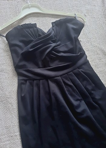 Siyah Drapeli kısa Straplez Elbise - Görsel 3