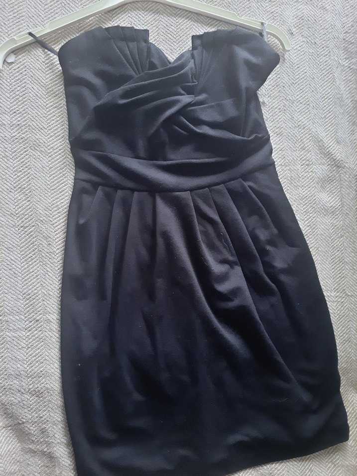 Siyah Drapeli kısa Straplez Elbise - Görsel 2