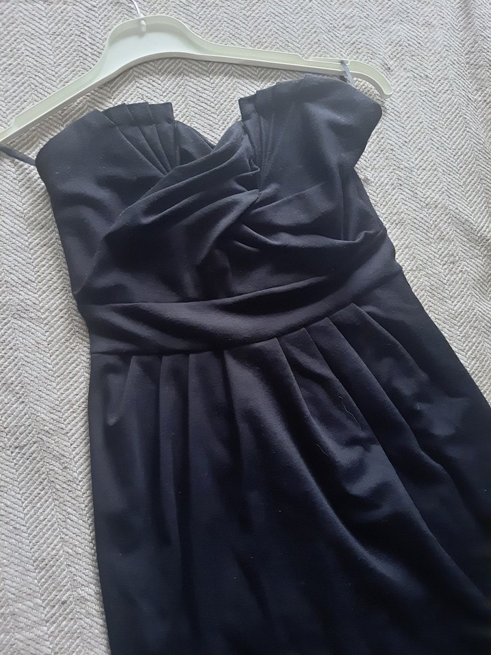 Siyah Drapeli kısa Straplez Elbise - Görsel 3