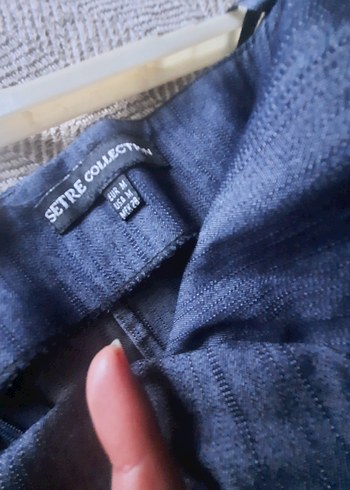 Denim Yanlari Deri Detaylı Straplez kısa elbise - Görsel 3