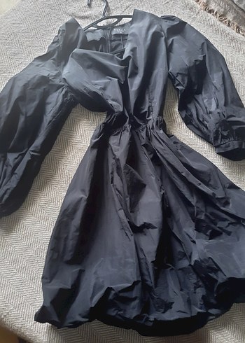 Siyah Mini paraşüt kumaş balon elbise - Görsel 2