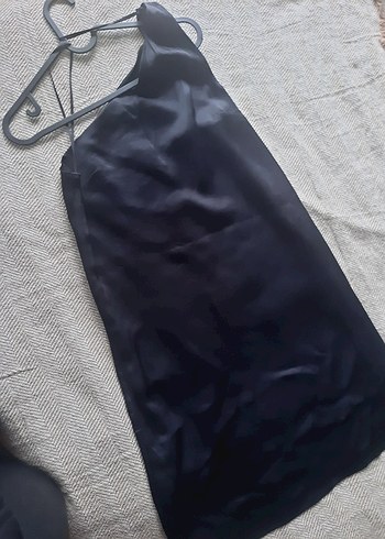 Siyah tek omuzlu saten mini elbise - Görsel 2